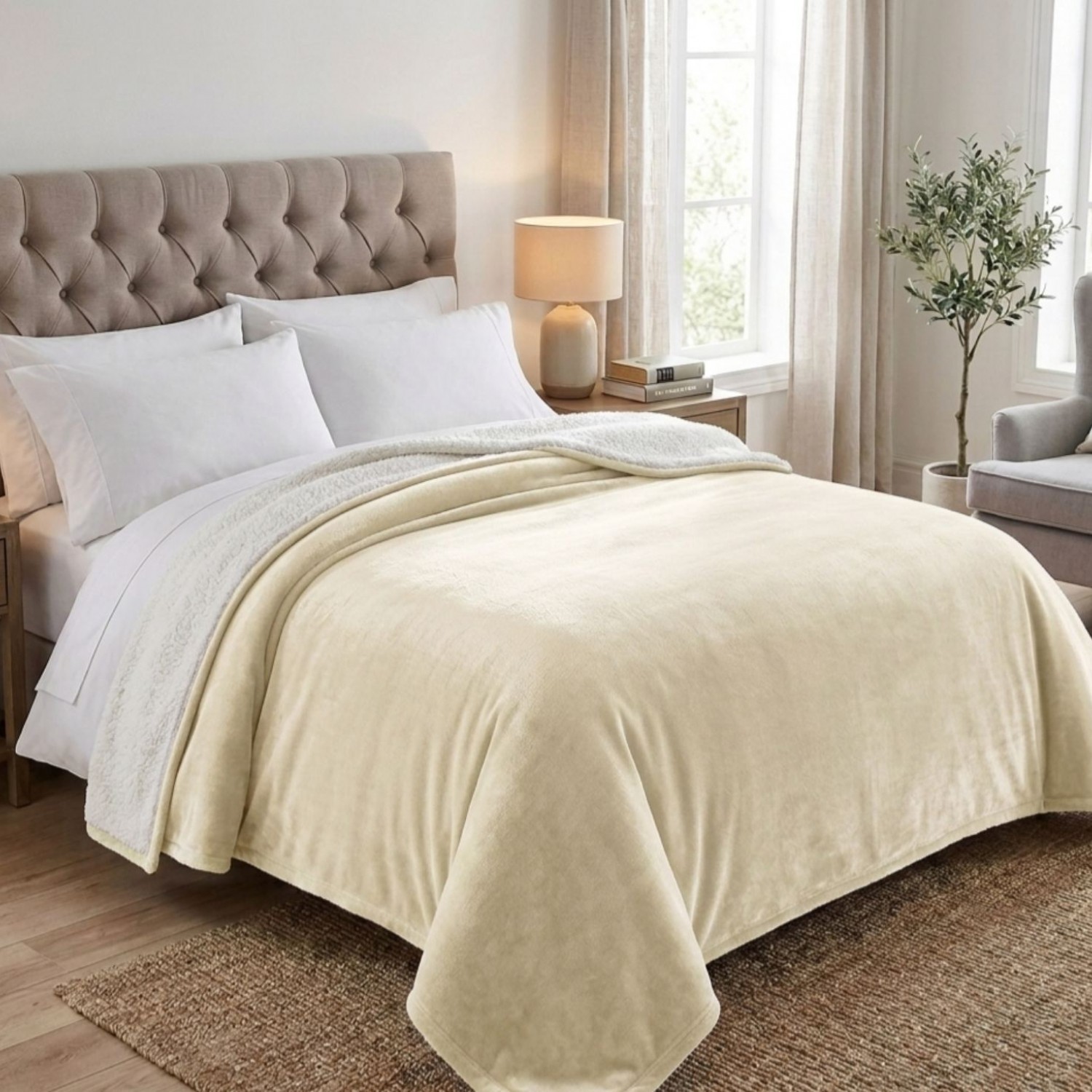 1+1 Κουβερτοπάπώμα Υπέρδιπλο Flannel Sherpa Προβατάκι 220X240 FLANNEL-1+1-Εκρού