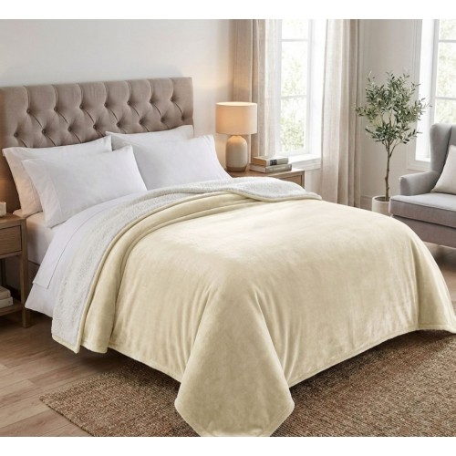 1+1 Κουβερτοπάπώμα Υπέρδιπλο Flannel Sherpa Προβατάκι 220X240 FLANNEL-1+1-Εκρού