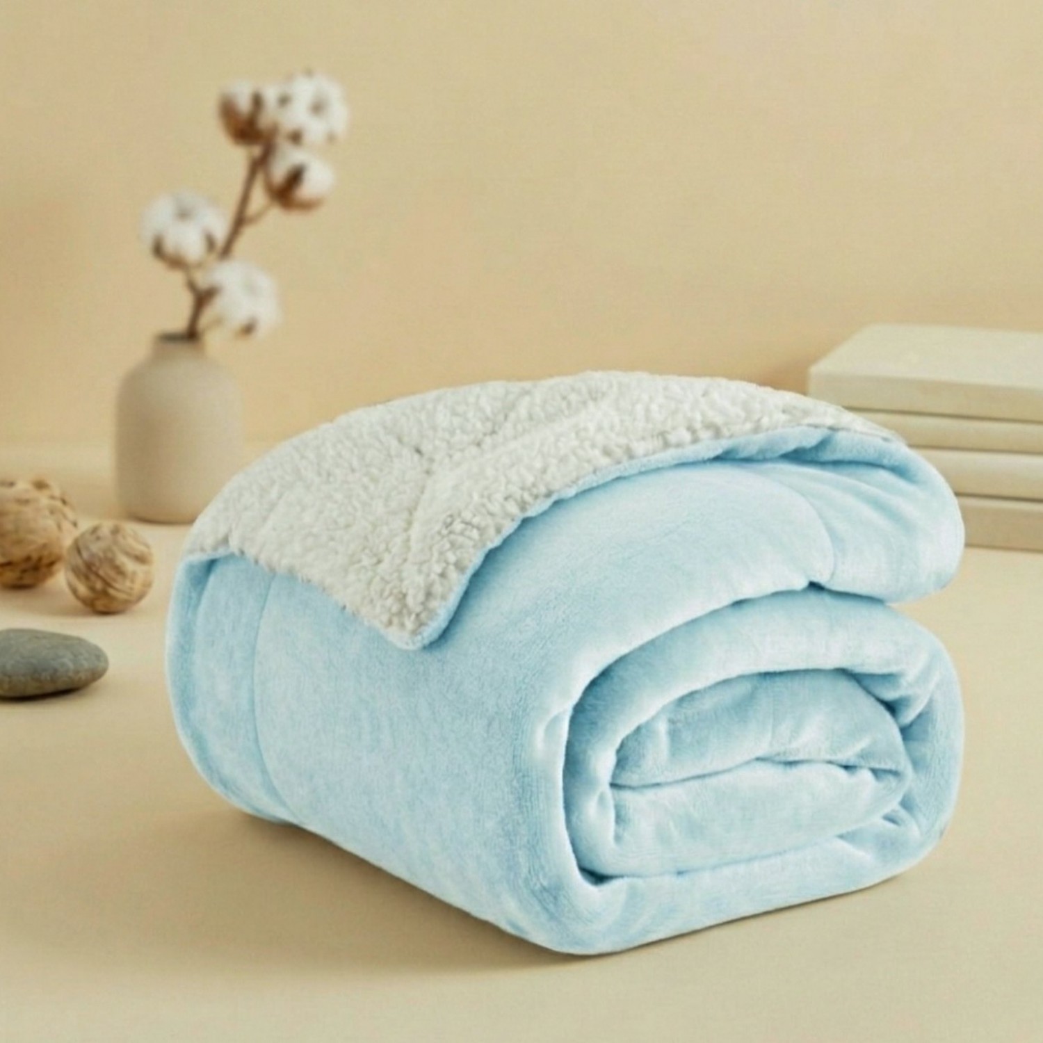 Κουβερτοπάπλωμα Υπέρδιπλο Flannel Sherpa Προβατάκι 220X240 FLANNEL-Γαλάζιο