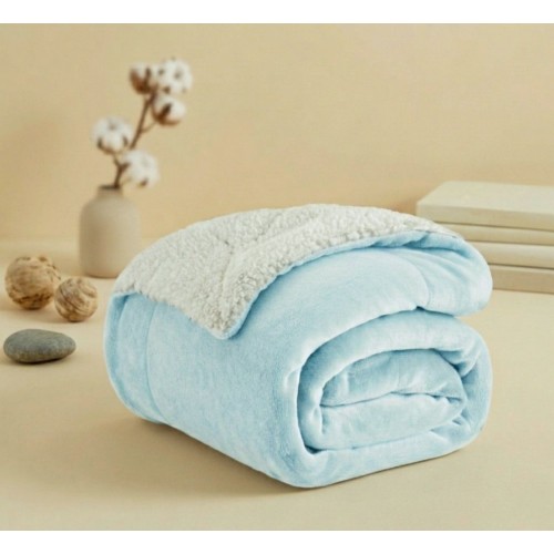 Κουβερτοπάπλωμα Υπέρδιπλο Flannel Sherpa Προβατάκι 220X240 FLANNEL-Γαλάζιο