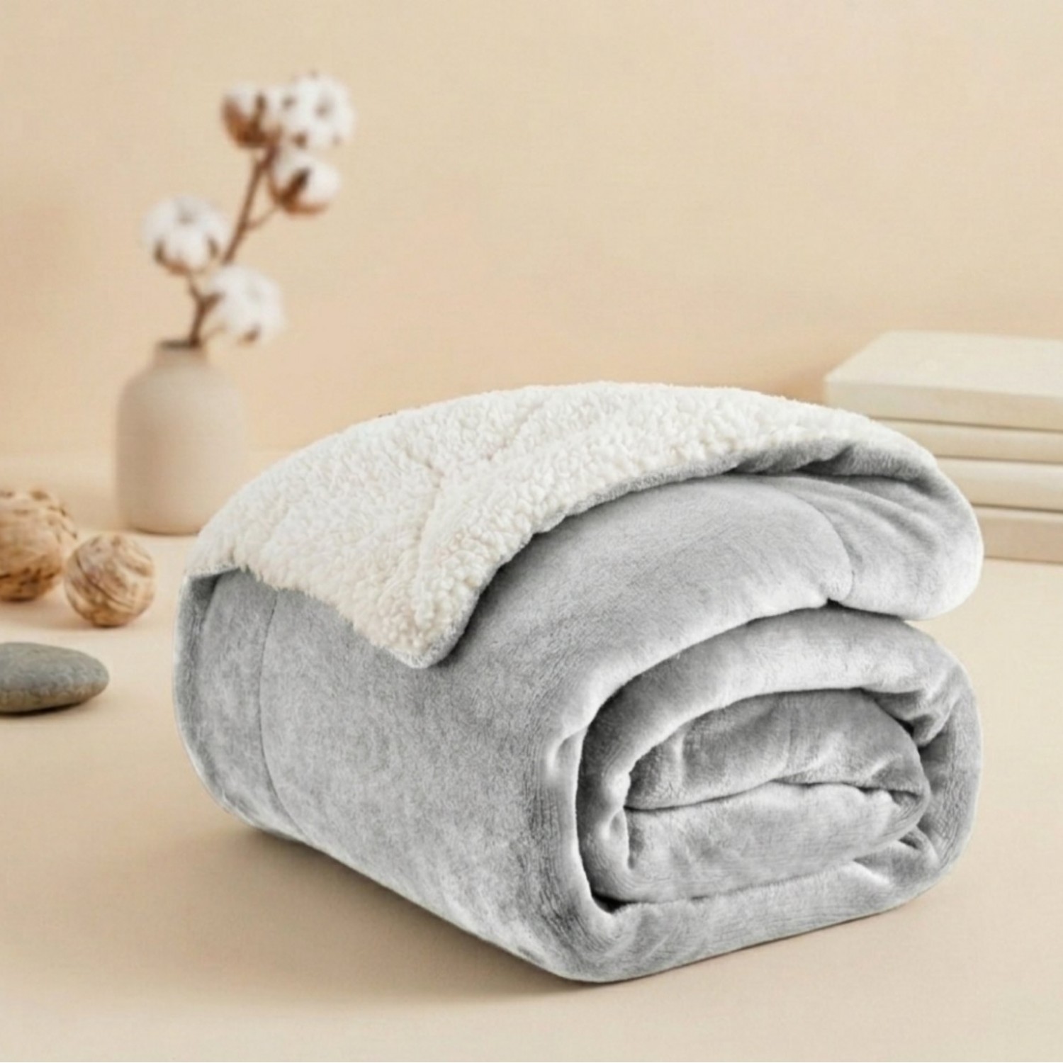 Κουβερτοπάπλωμα Υπέρδιπλο Flannel Sherpa Προβατάκι 220X240 FLANNEL-Γκρί