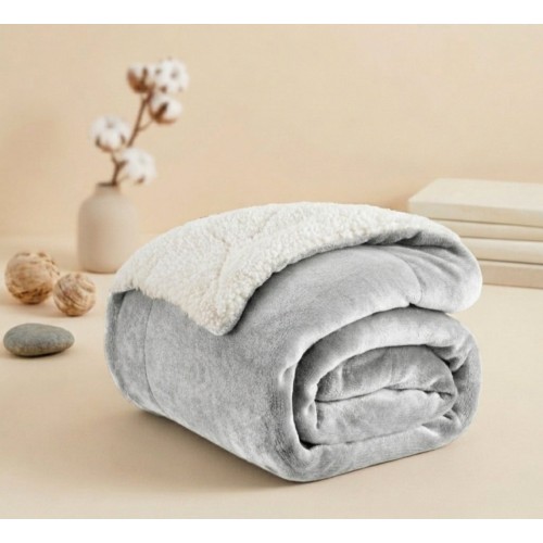 Κουβερτοπάπλωμα Υπέρδιπλο Flannel Sherpa Προβατάκι 220X240 FLANNEL-Γκρί