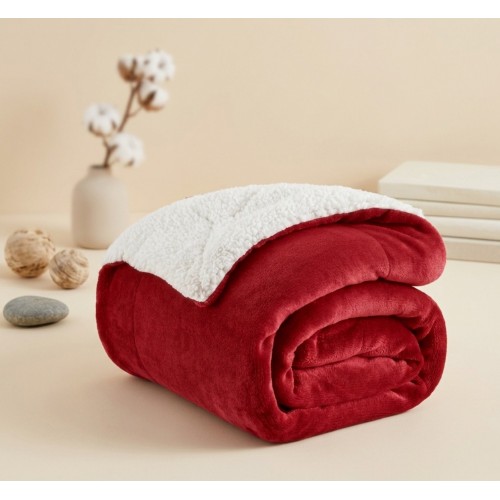 Κουβερτοπάπλωμα Υπέρδιπλο Flannel Sherpa Προβατάκι 220X240 FLANNEL-Κόκκινο