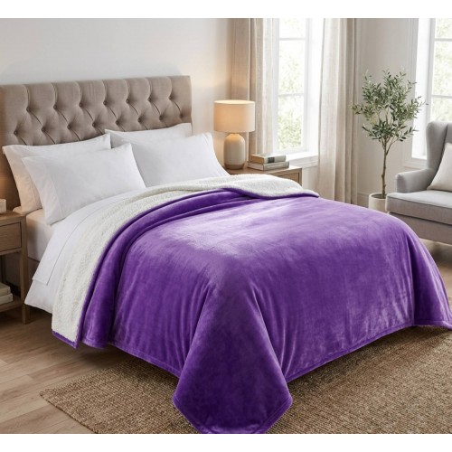 1+1 Κουβερτοπάπλωμα Υπέρδιπλο Flannel Sherpa Προβατάκι 220X240 FLANNEL-1+1-Μώβ