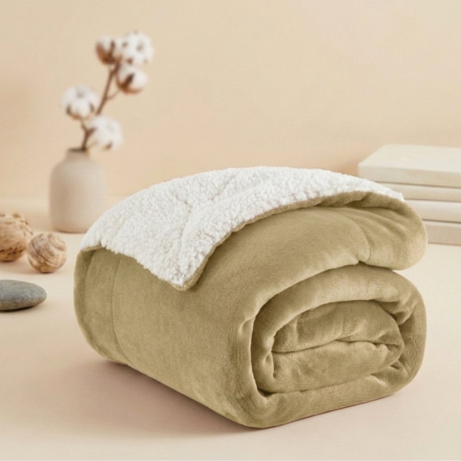 Κουβερτοπάπλωμα Υπέρδιπλο Flannel Sherpa Προβατάκι 220X240 FLANNEL-Μπέζ