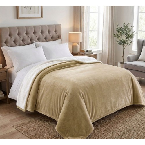1+1 Κουβερτοπάπλωμα Υπέρδιπλο Flannel Sherpa Προβατάκι 220X240 FLANNEL-1+1-Μπέζ