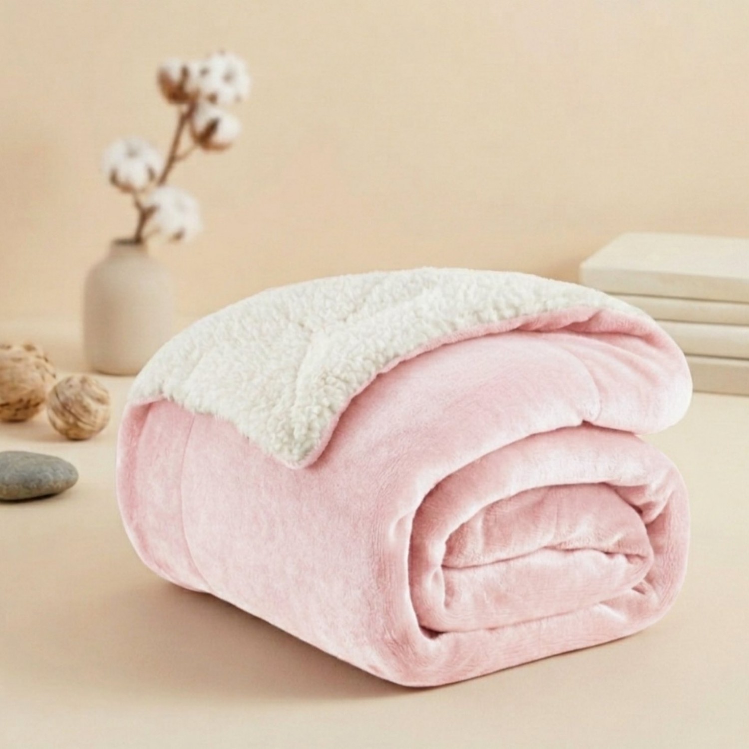 Κουβερτοπάπλωμα Υπέρδιπλο Flannel Sherpa Προβατάκι 220X240 FLANNEL-Ρόζ Ανοιχτό