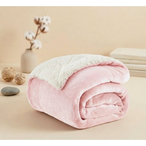 Κουβερτοπάπλωμα Υπέρδιπλο Flannel Sherpa Προβατάκι 220X240 FLANNEL-Ρόζ Ανοιχτό