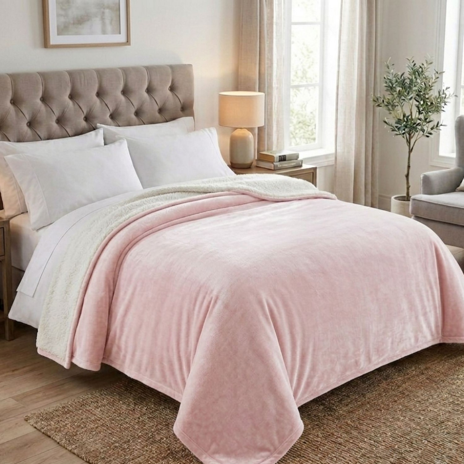 Κουβερτοπάπλωμα Υπέρδιπλο Flannel Sherpa Προβατάκι 220X240 FLANNEL-Ρόζ Ανοιχτό