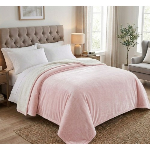 1+1 Κουβερτοπάπλωμα Υπέρδιπλο Flannel Sherpa Προβατάκι 220X240 FLANNEL-1+1-Ρόζ Ανοιχτό